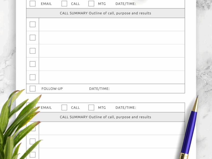 Download Printable Client Call Log Template PDF