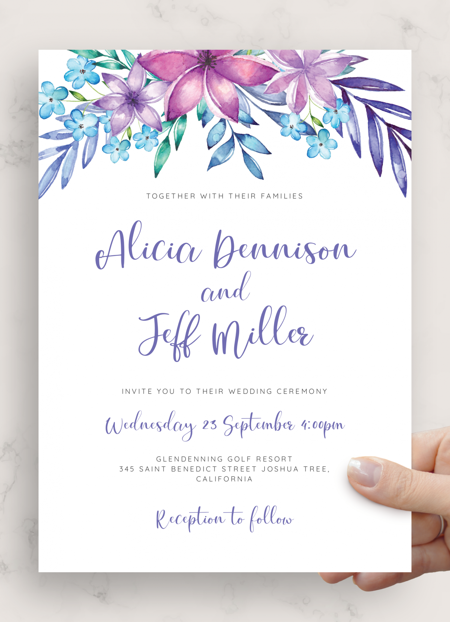 Free Wedding Invitations Templates Printable Lavender Violet Editable