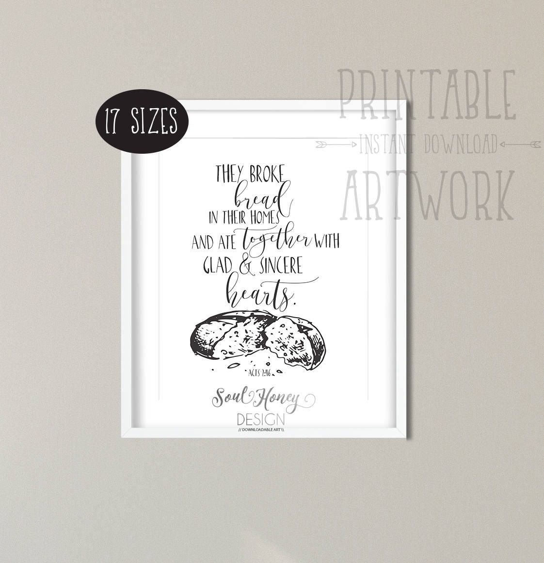 Downloadable Prints They Broke Bread In Their Homes Acts 2 Bible Verse Scripture Kitchen Dining Room Decor Printable Farmhouse Etsy