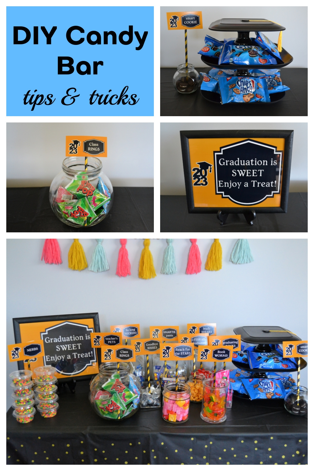 East Coast Mommy Unique And Budget friendly DIY Graduation Candy Bar With Free Signage And Tags