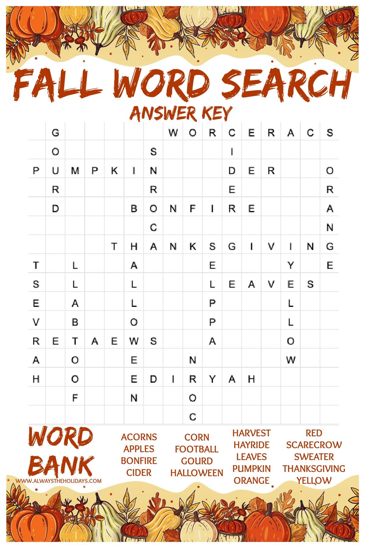 Hard Fall Word Search Printable