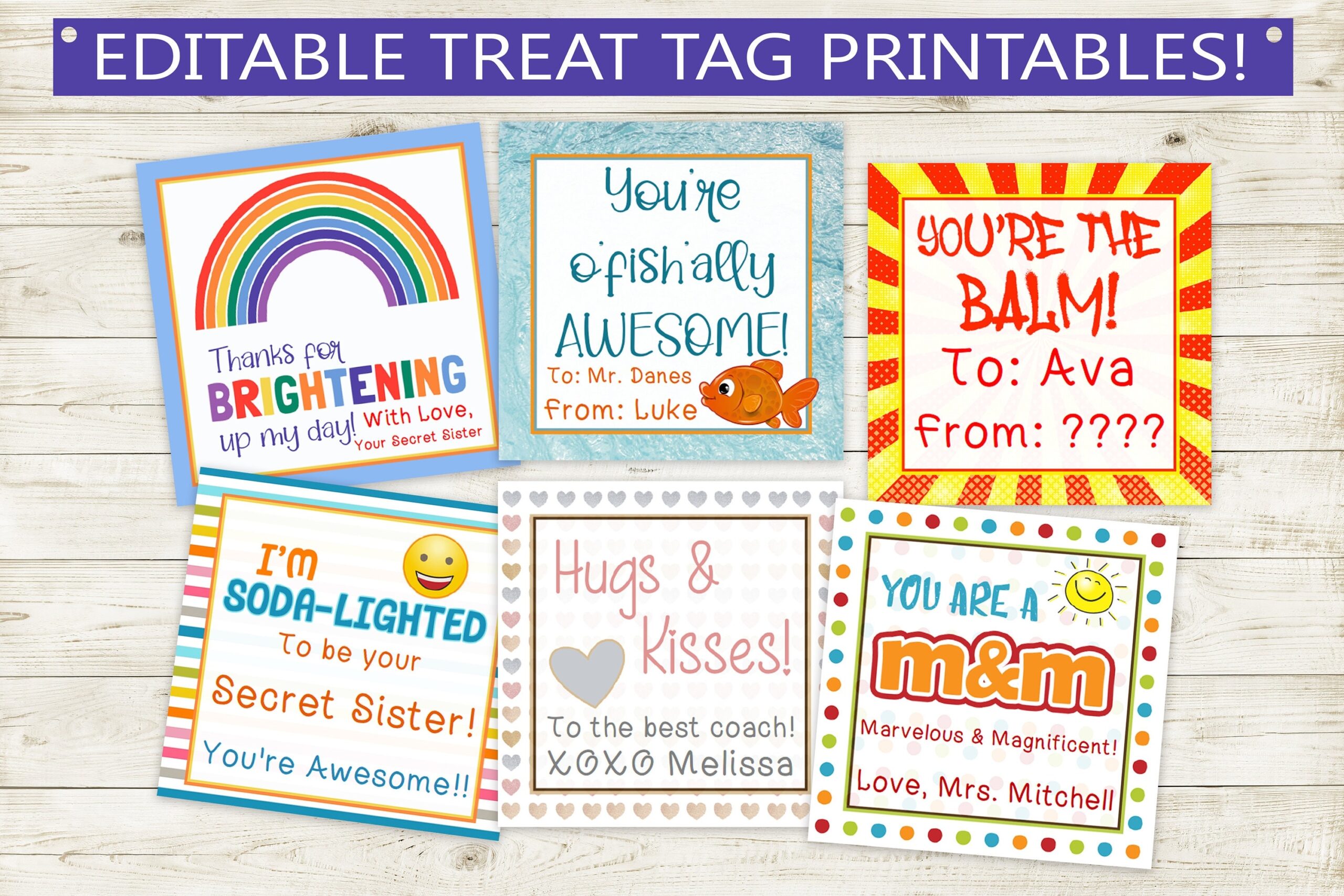 Editable And Printable Treat Cards Teacher Gift Coach Friend Secret Sister Pillow Treats Candy Tags Custom PDF Birthday Gift Idea Etsy