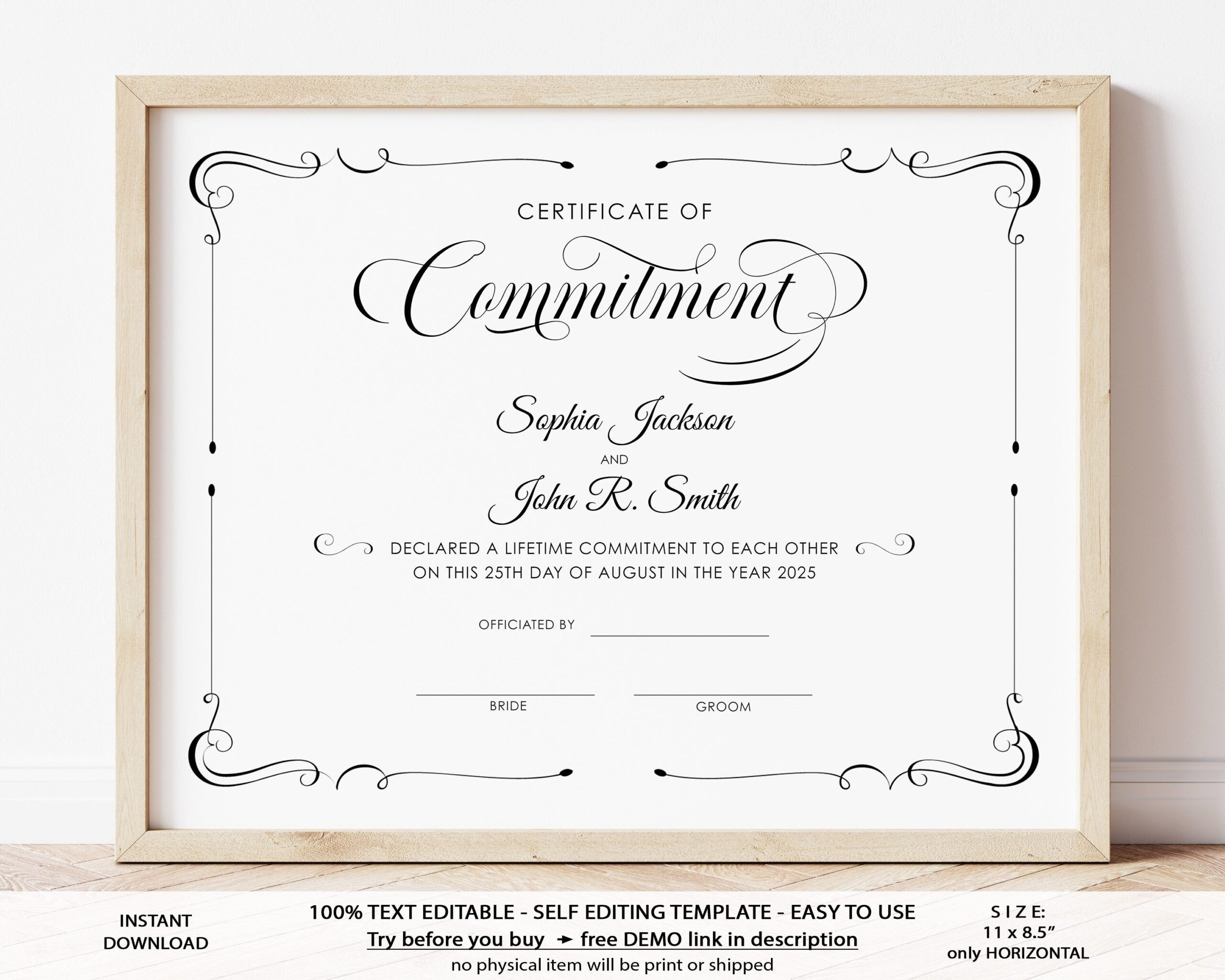Editable Commitment Certificate Template Elegant Minimalist Wedding Gift Certificate Custom Wedding Keepsake Certificate Download Jet017 Etsy Norway