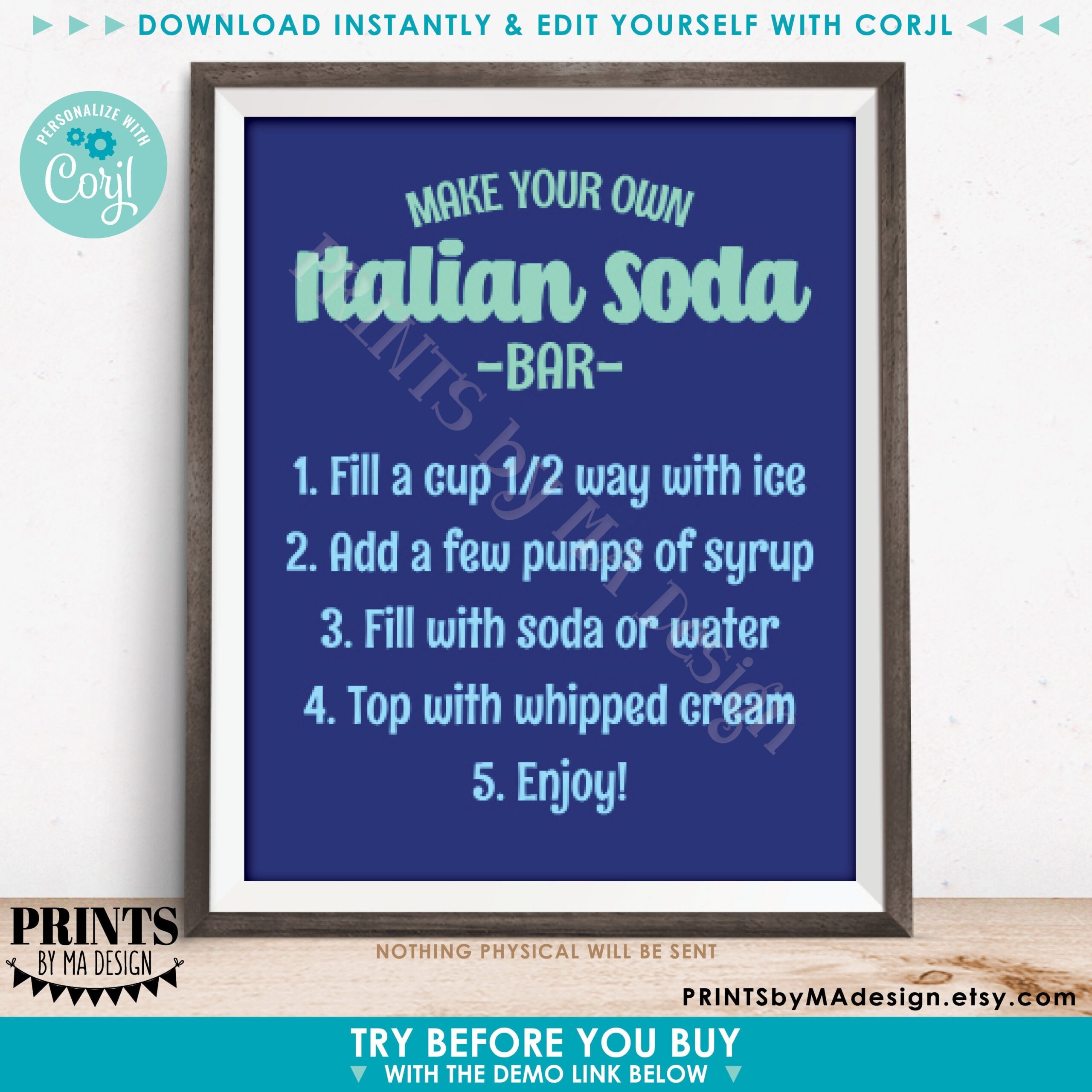 Editable Italian Soda Bar Sign Make Your Own Cream Soda One PRINTABLE 8x10 16x20 Sign With Custom Text Colors