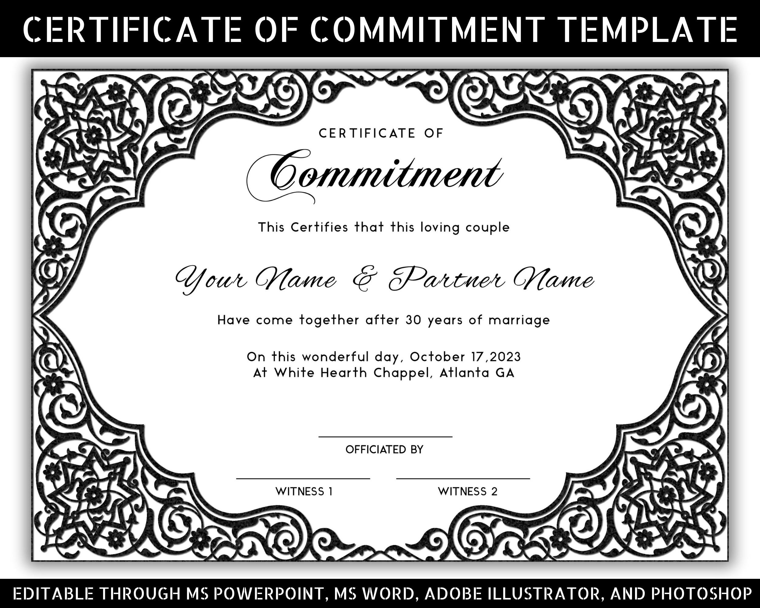 Printable Commitment Ceremony Certificates Templates
