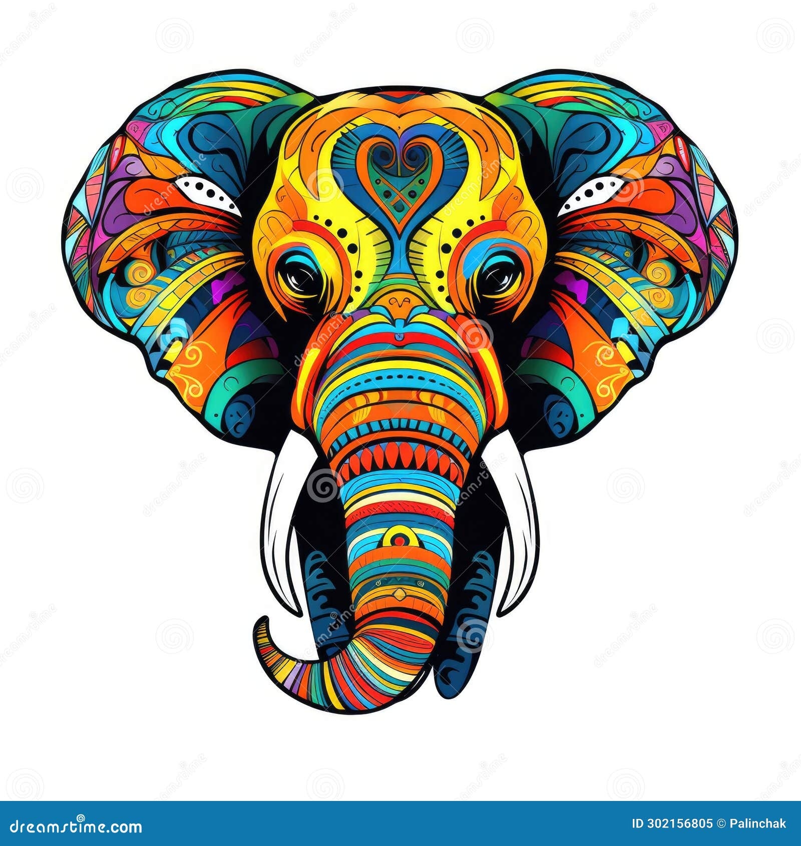 Elephant In Bright Colourful Psychedelic Pop Art Style On White Background Stock Illustration Illustration Of Colorful Isolated 302156805