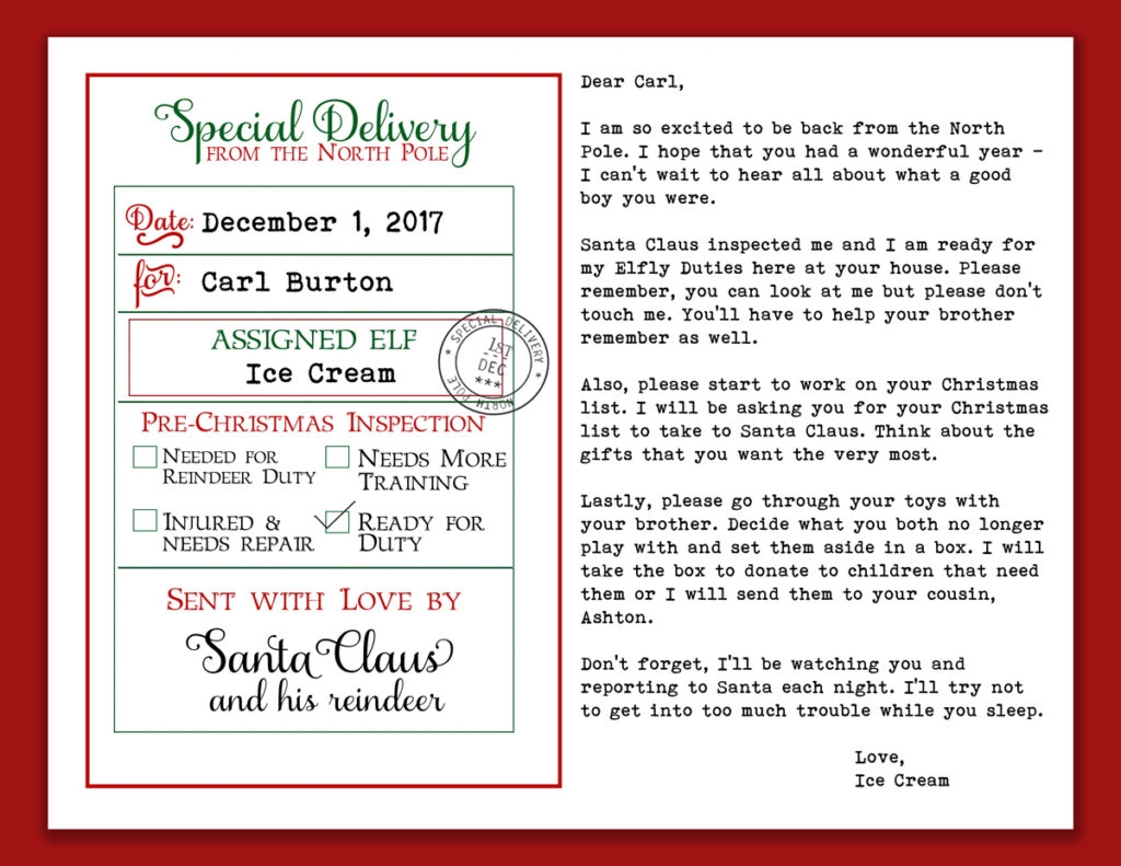 Elf On The Shelf Return Letter Free Printable