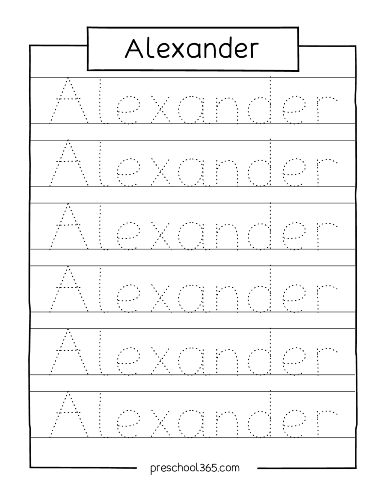 Elijah Alexander Malik Ajani Hannah Selena Saliha Preschool Name Tracing Sheet Preschool365
