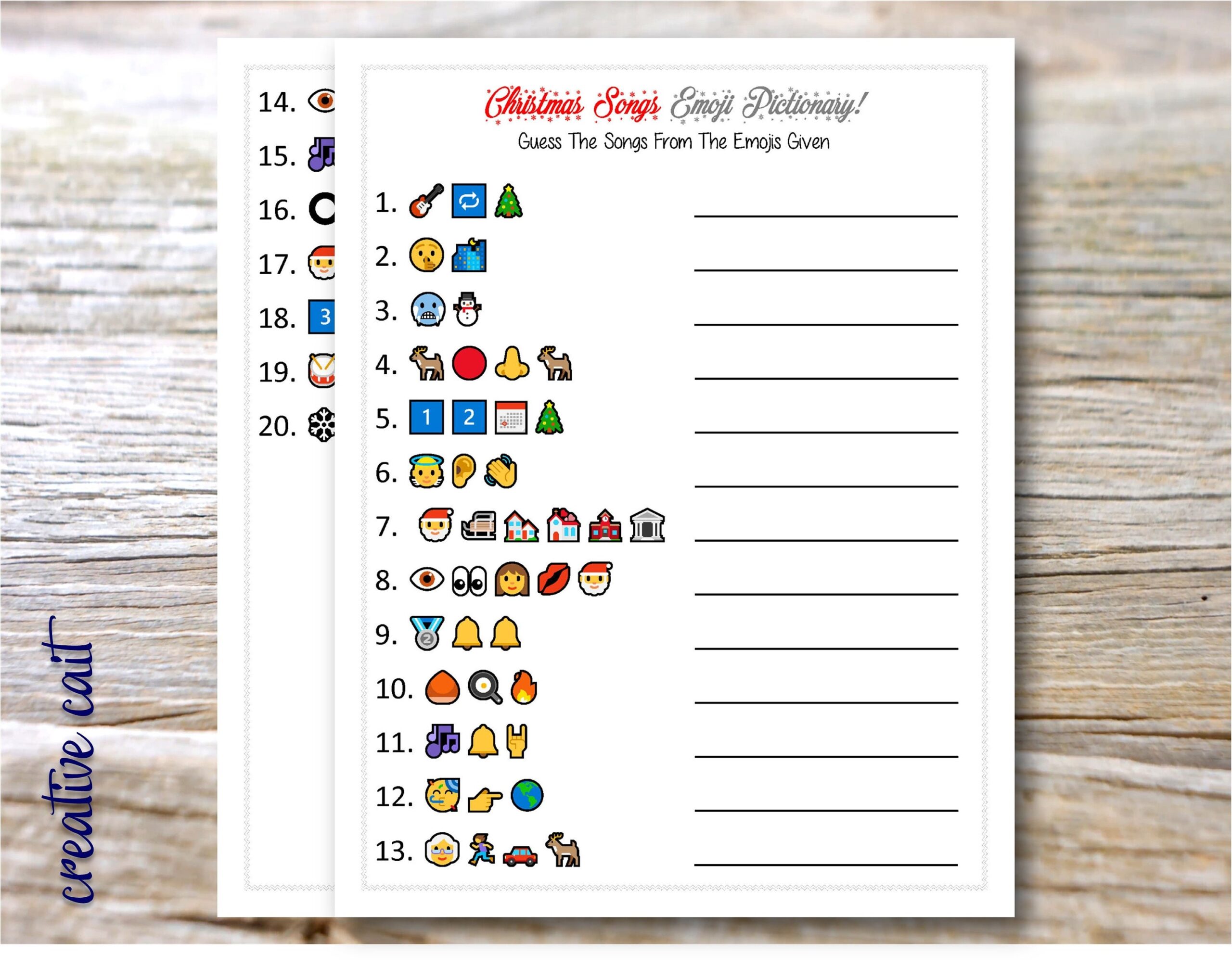Emoji Pictionary Game Fun Party Game For All Ages Christmas Songs Game Printable Instant Download Fun Emoji Game Etsy