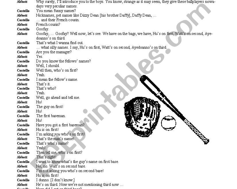 English Worksheets Abbott Costello Who s On First text