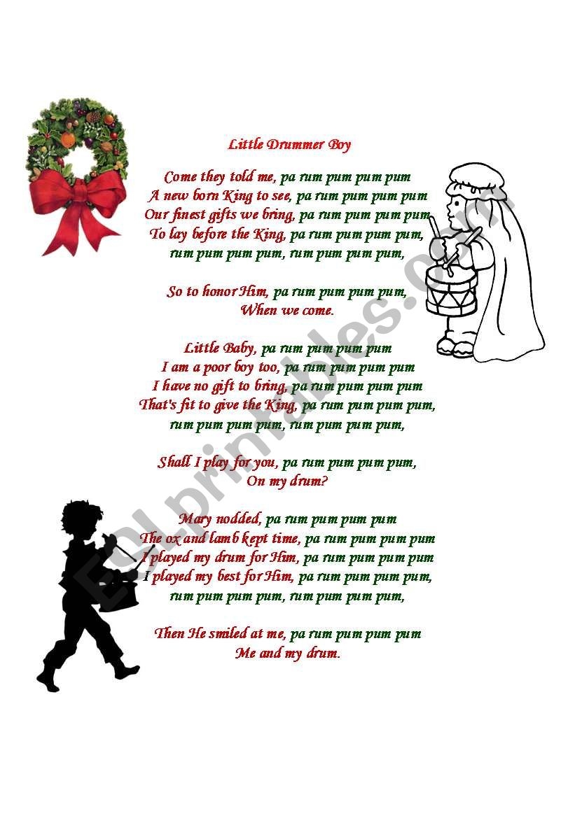 English Worksheets Little Drummer Boy