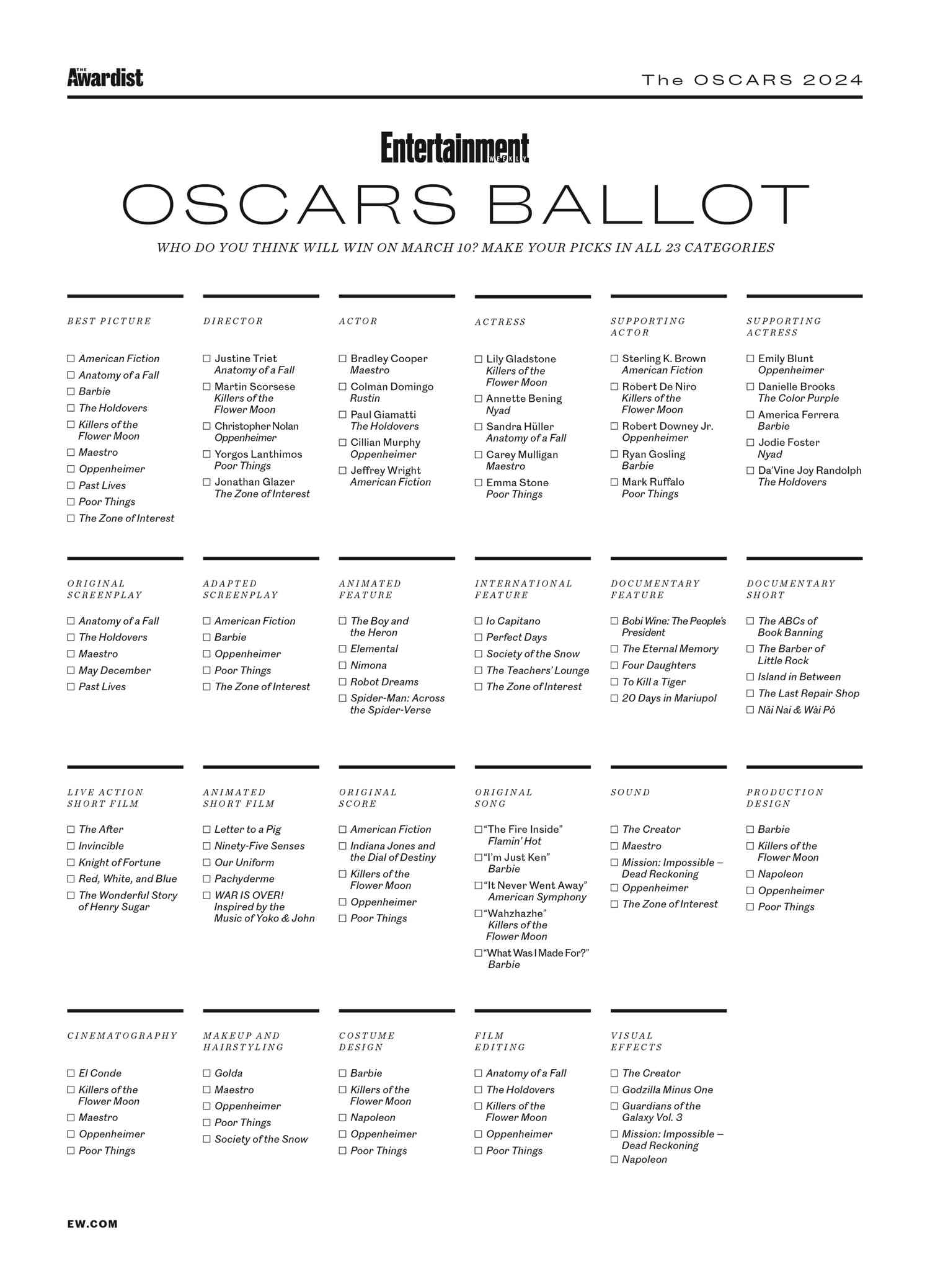 Golden Globe Printable Ballot 2025