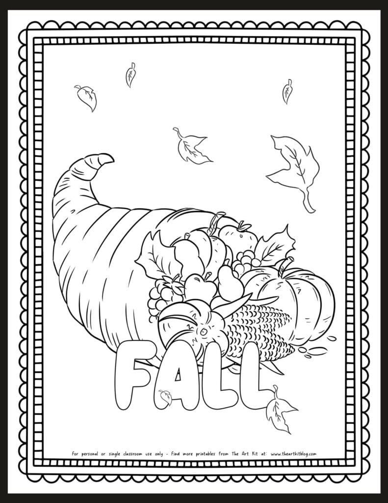 Fall Cornucopia Coloring Page Free Printable The Art Kit