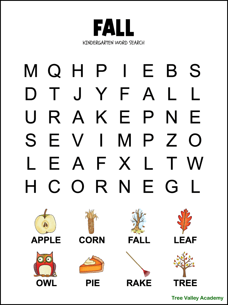 Word Search Printable For Kindergarten