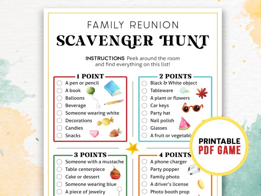 Family Reunion Scavenger Hunt Printable Games For Adults Teens Kids Family Gathering Icebreakers Digital Download Etsy
