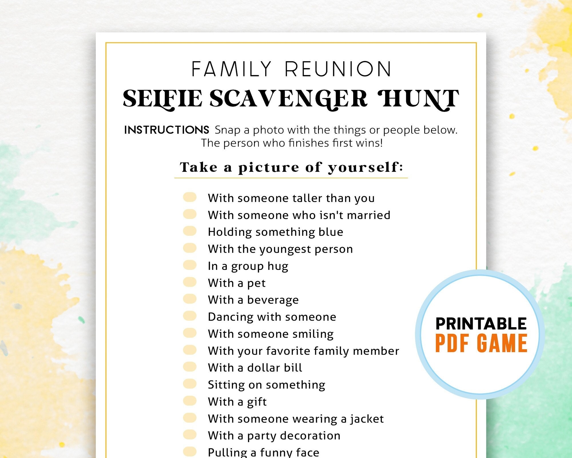 Family Reunion Selfie Scavenger Hunt Family Gathering Party Games Party Ice Breaker Activities Selfie Photo Game Digital Download Etsy