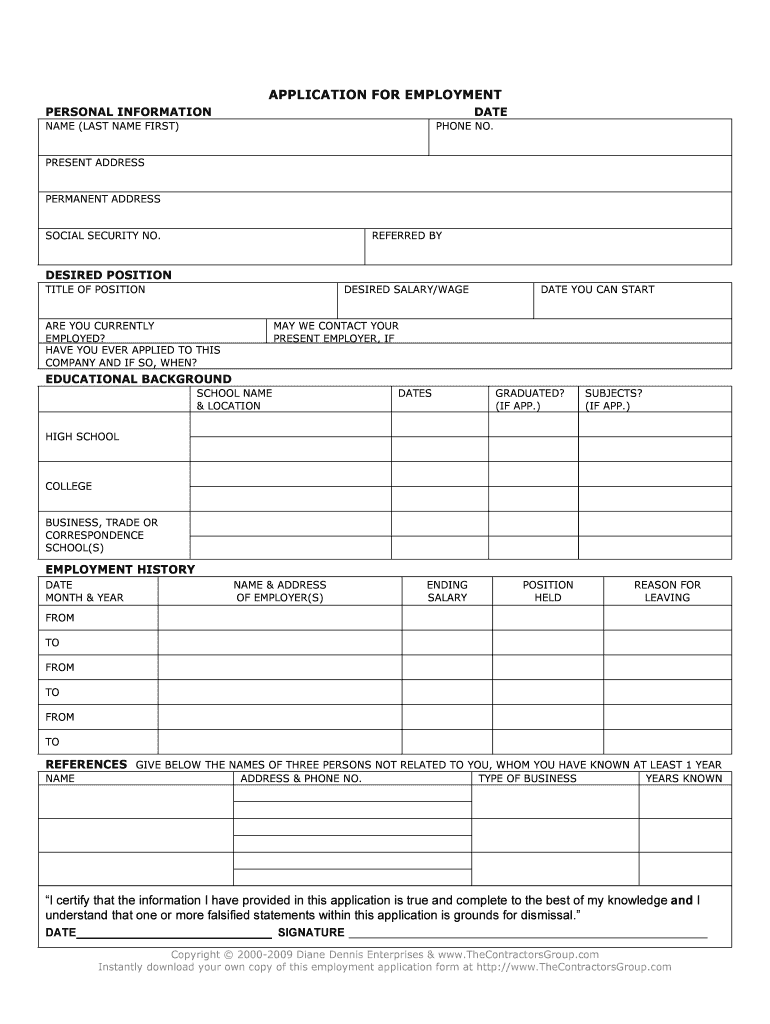 Fillable Online MPAP 007 Employment Application Form One Page Worksheets Library