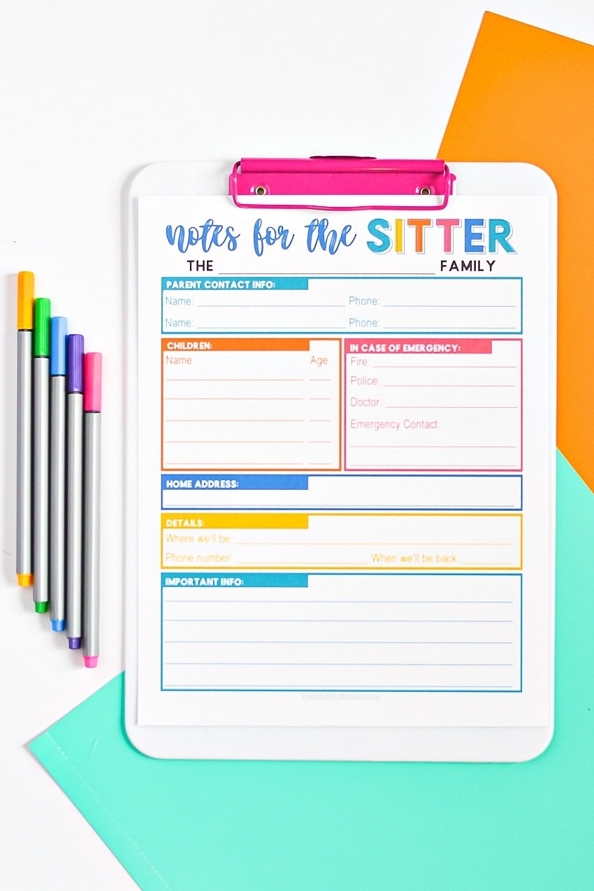 Free Printable Babysitter Information Sheet