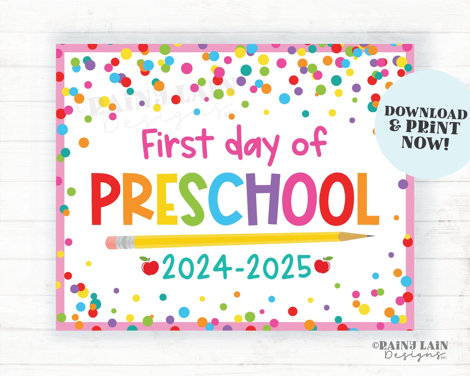 First Day Of School Sign 1st Day Of Preschool Pre school Back To School Picture Photo Prop Printable Confetti 2024 2025 Etsy