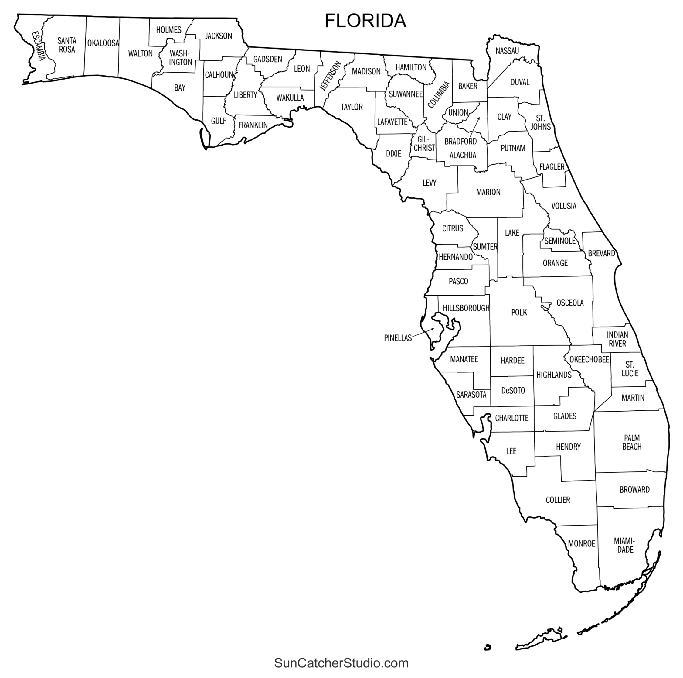 Florida County Map Printable State Map With County Lines Free Printables Monograms Design Tools Patterns DIY Projects