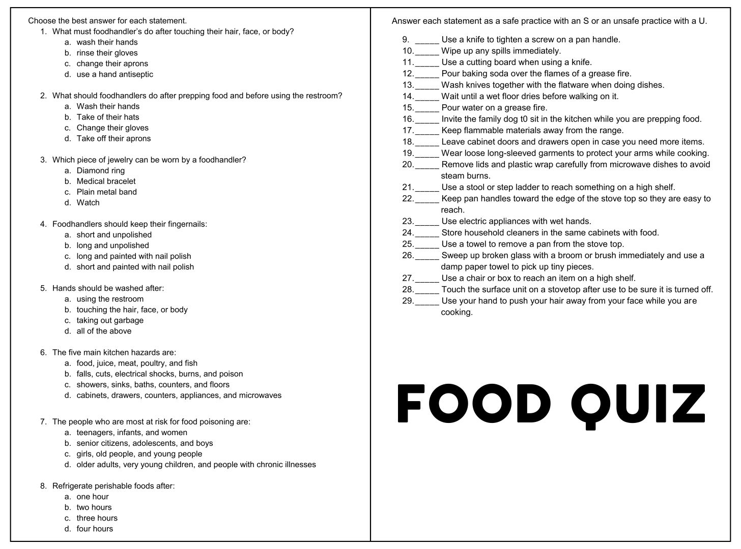 Food Trivia 10 Free PDF Printables Printablee Worksheets Library