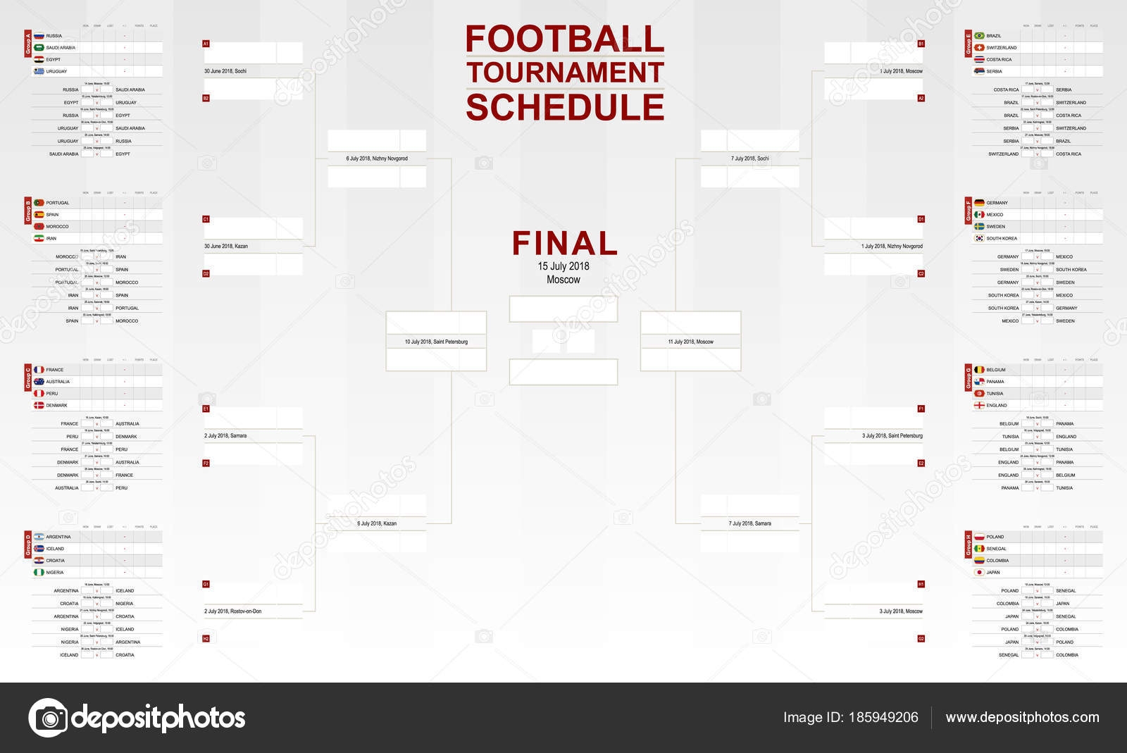 Football World Cup 2018 Tournament Schedule Vector Soccer Worksheets Library