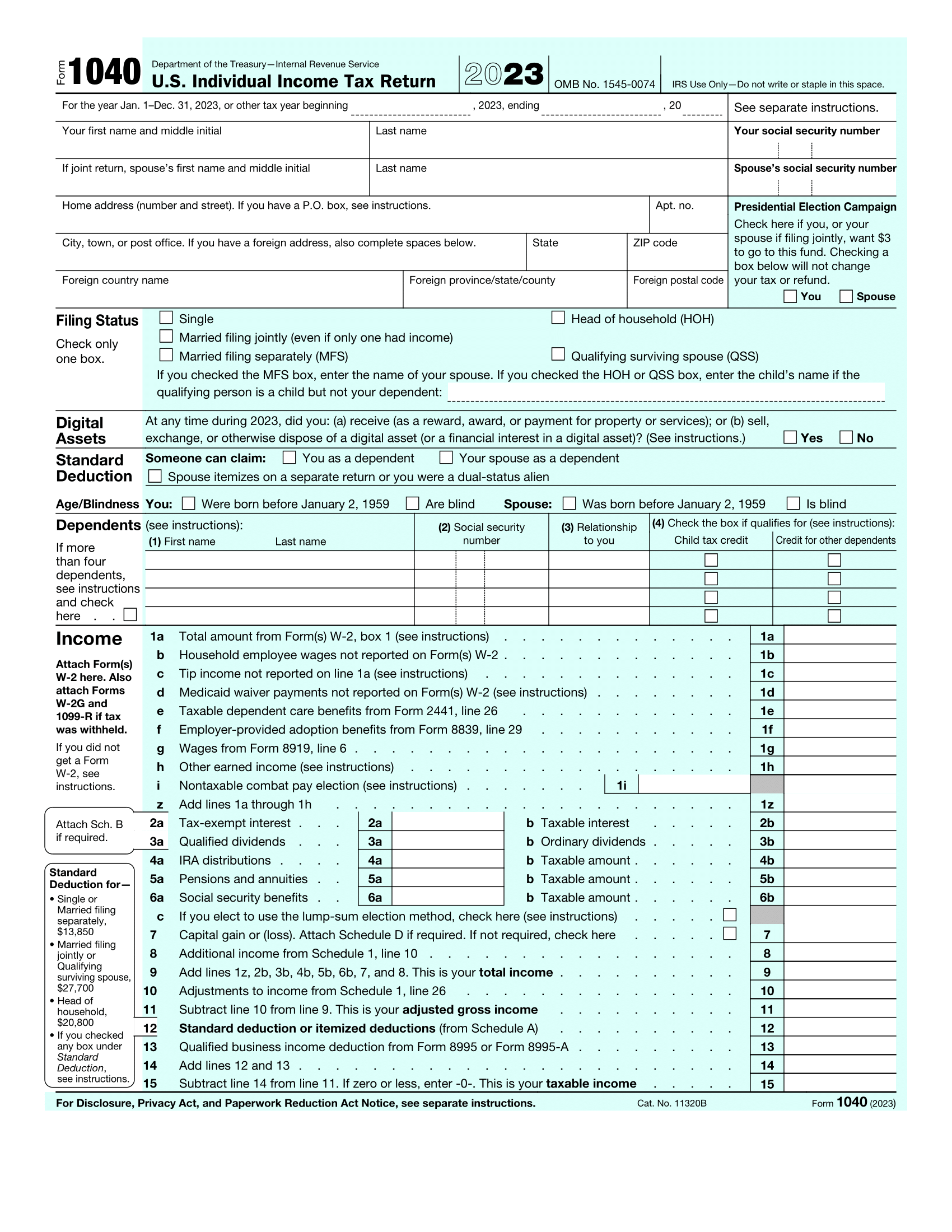 Free Printable 1040 Tax Forms