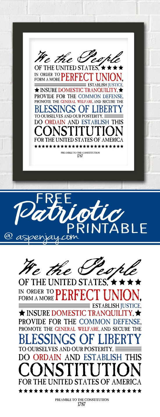 FREE 4th Of July Printable Preamble To The Constitution Aspen Jay