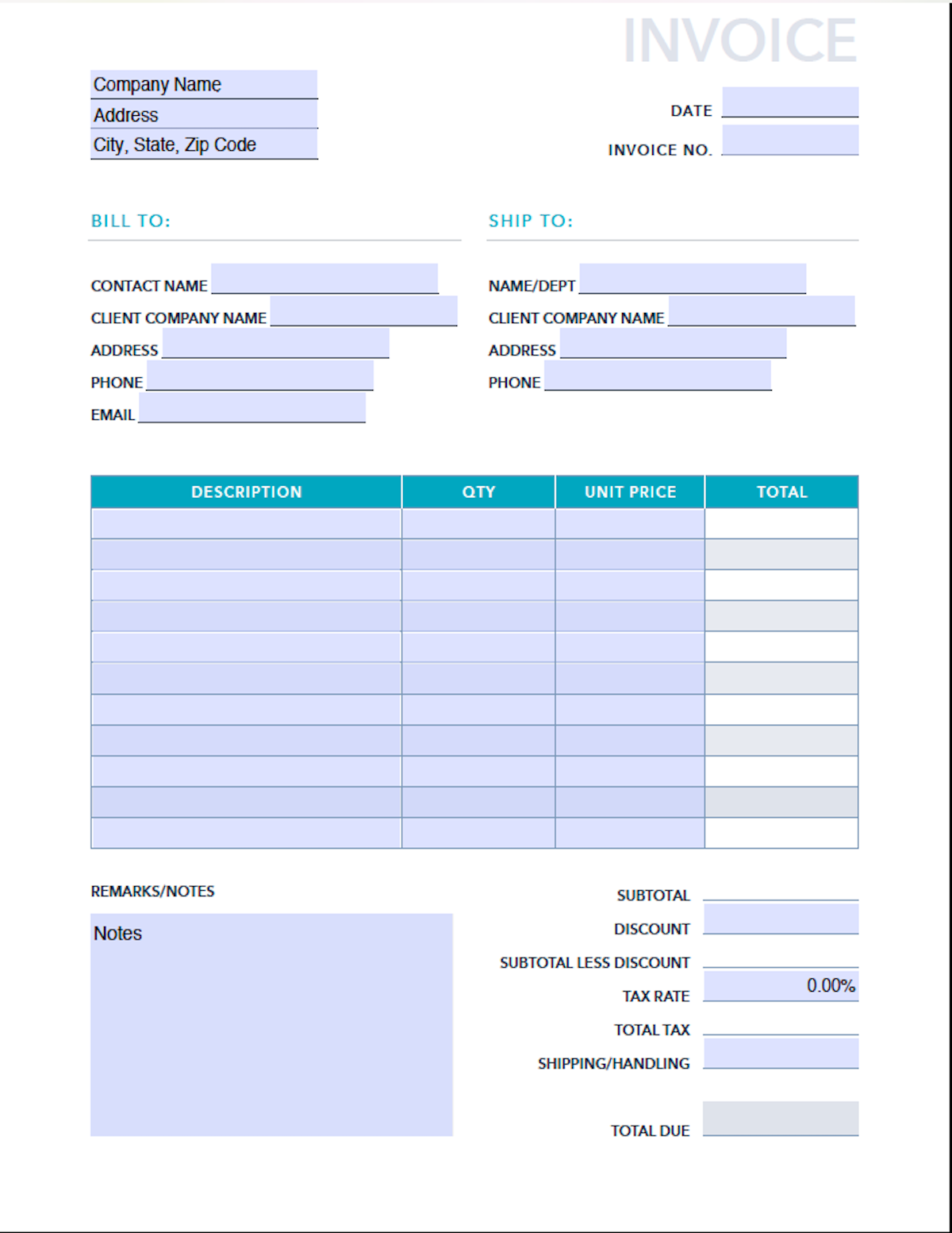 Free Blank Invoice Template Template For Excel PDF HubSpot