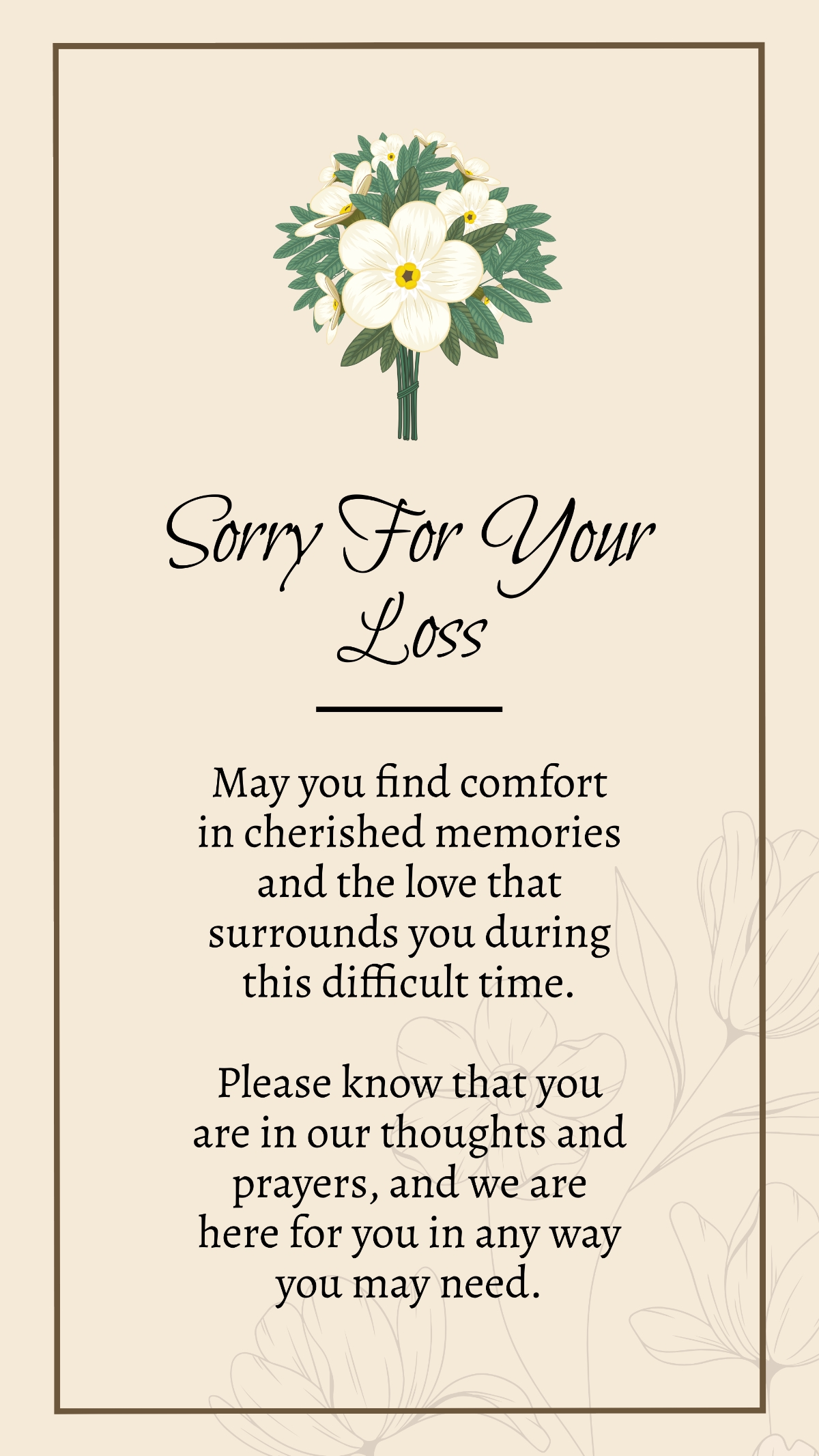 Free Condolence Card Regarding Sorry For Loss Template To Edit Online