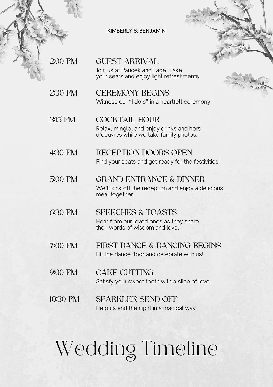 Free Printable Wedding Day Timeline