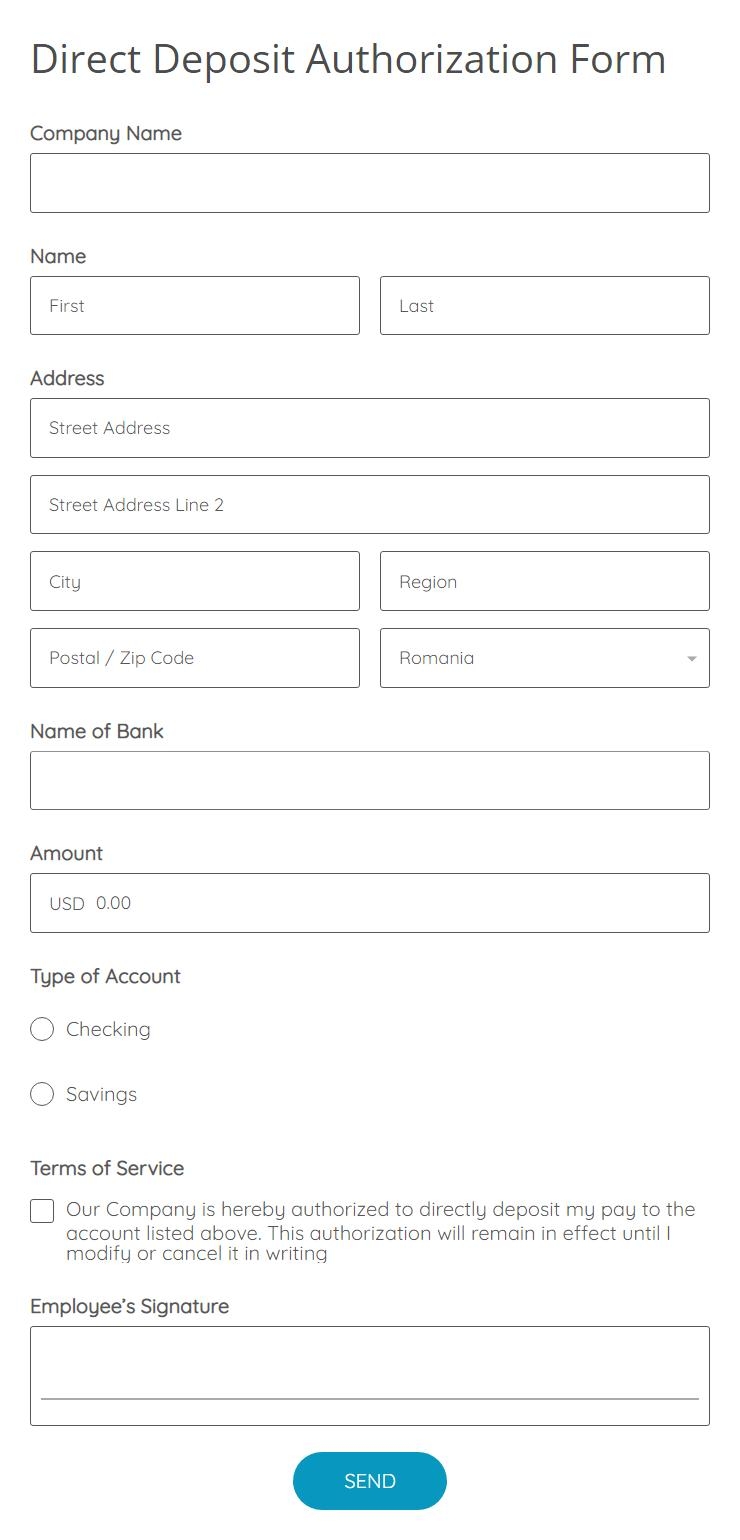 Printable Direct Deposit Form Template