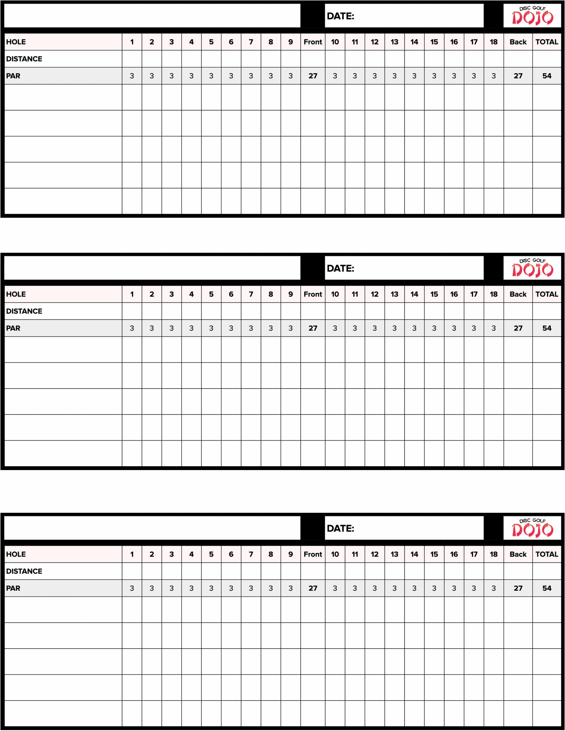Free Disc Golf Scorecard Printer Friendly Disc Golf Dojo