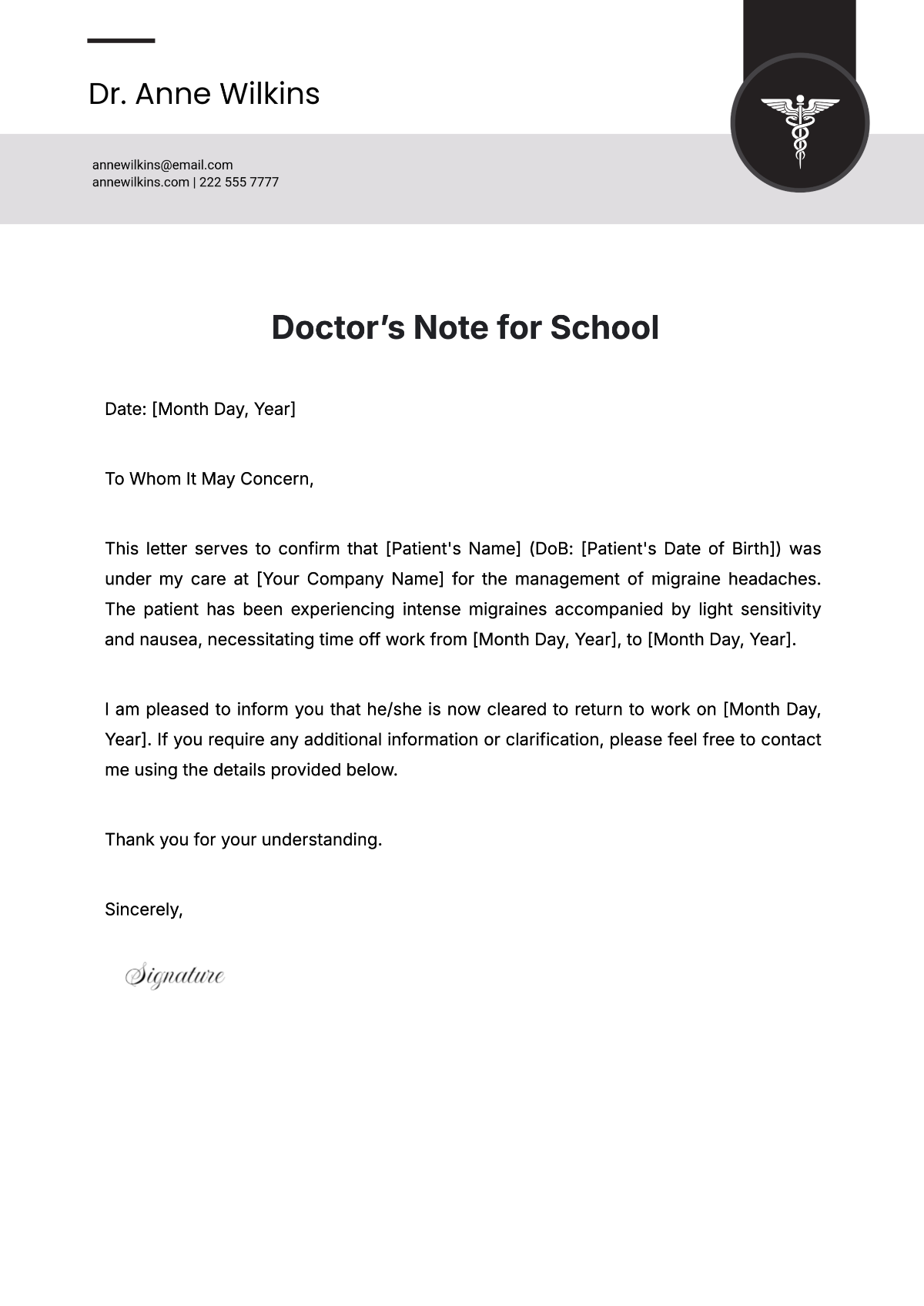 Printable Doctors Note For Work