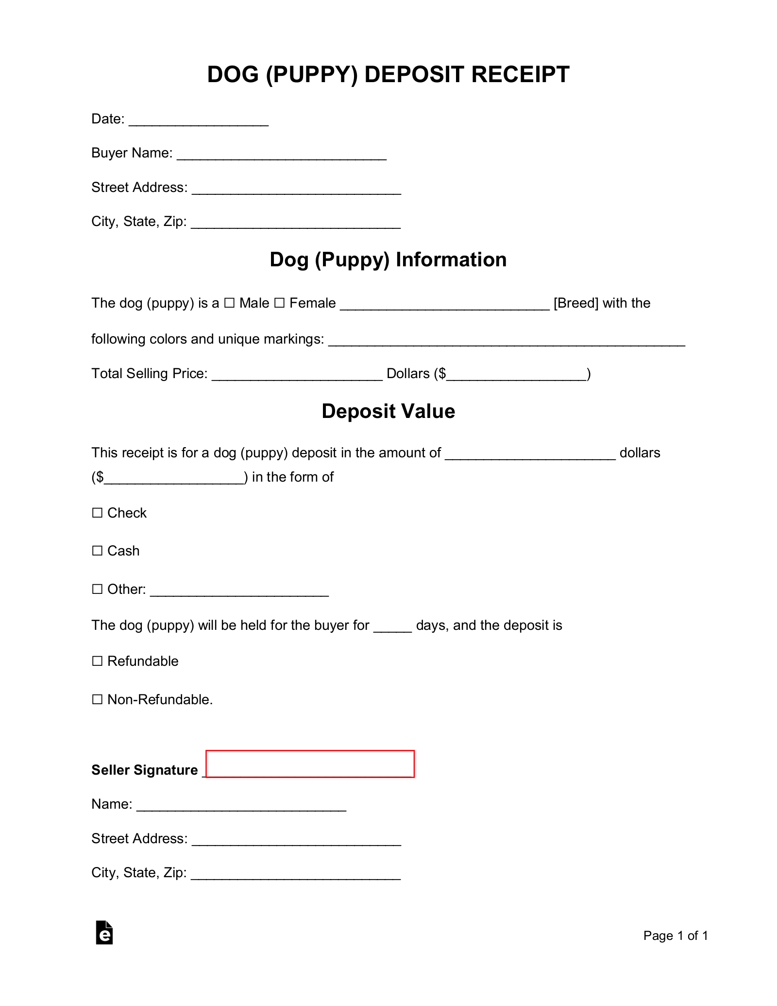Free Dog Puppy Deposit Receipt Template PDF Word EForms