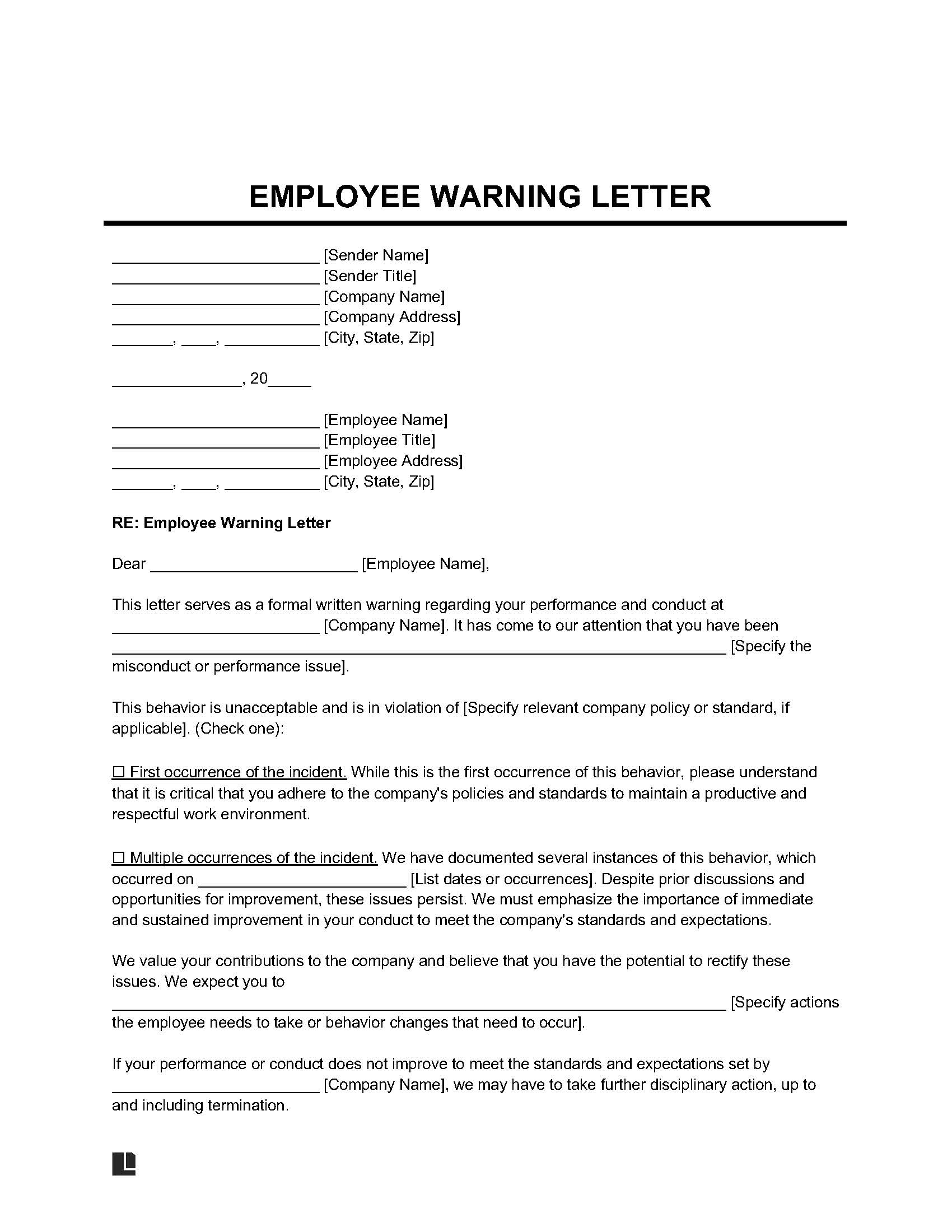 Free Printable Employee Warning Notice
