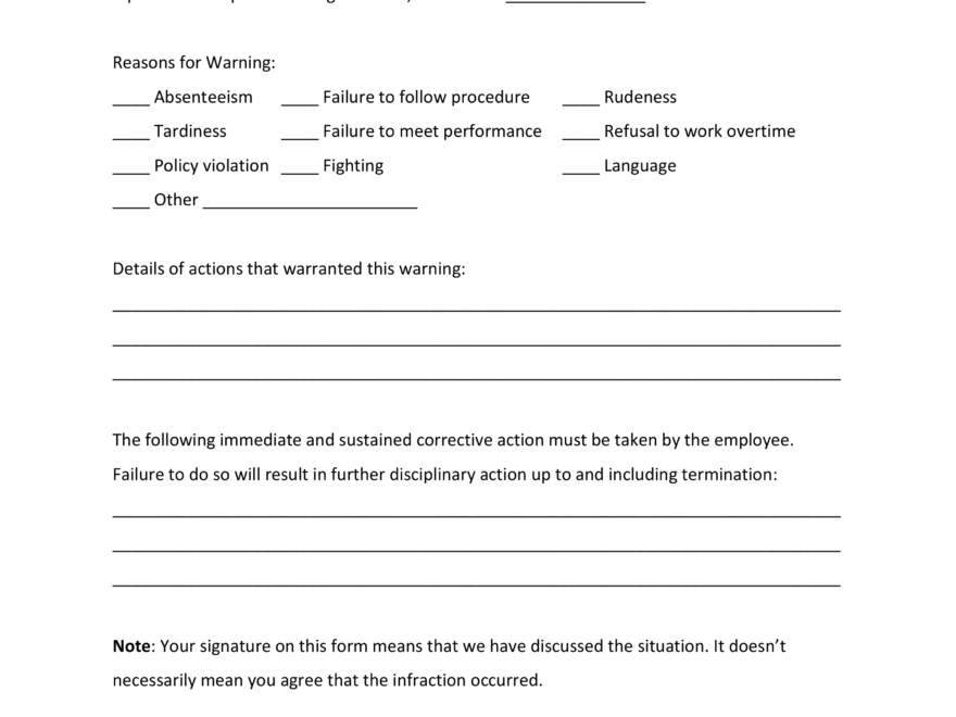 Free Employee Warning Notice Template PDF Word EForms