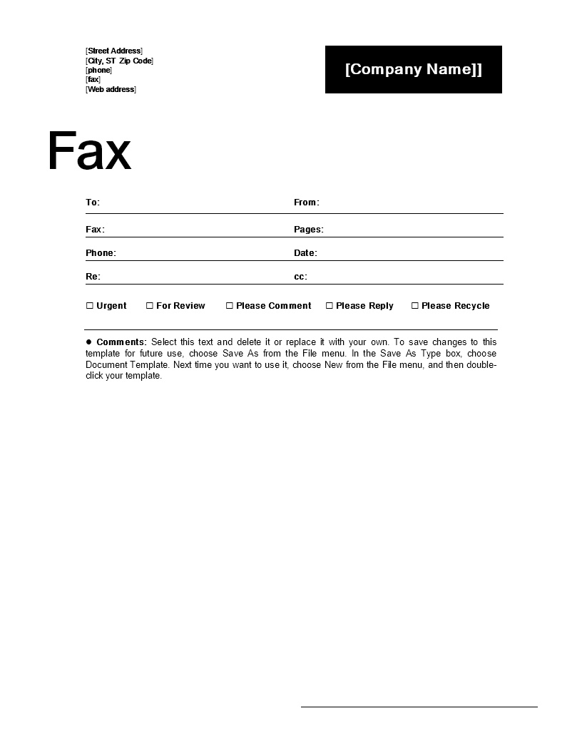 Generic Fax Cover Sheet Printable