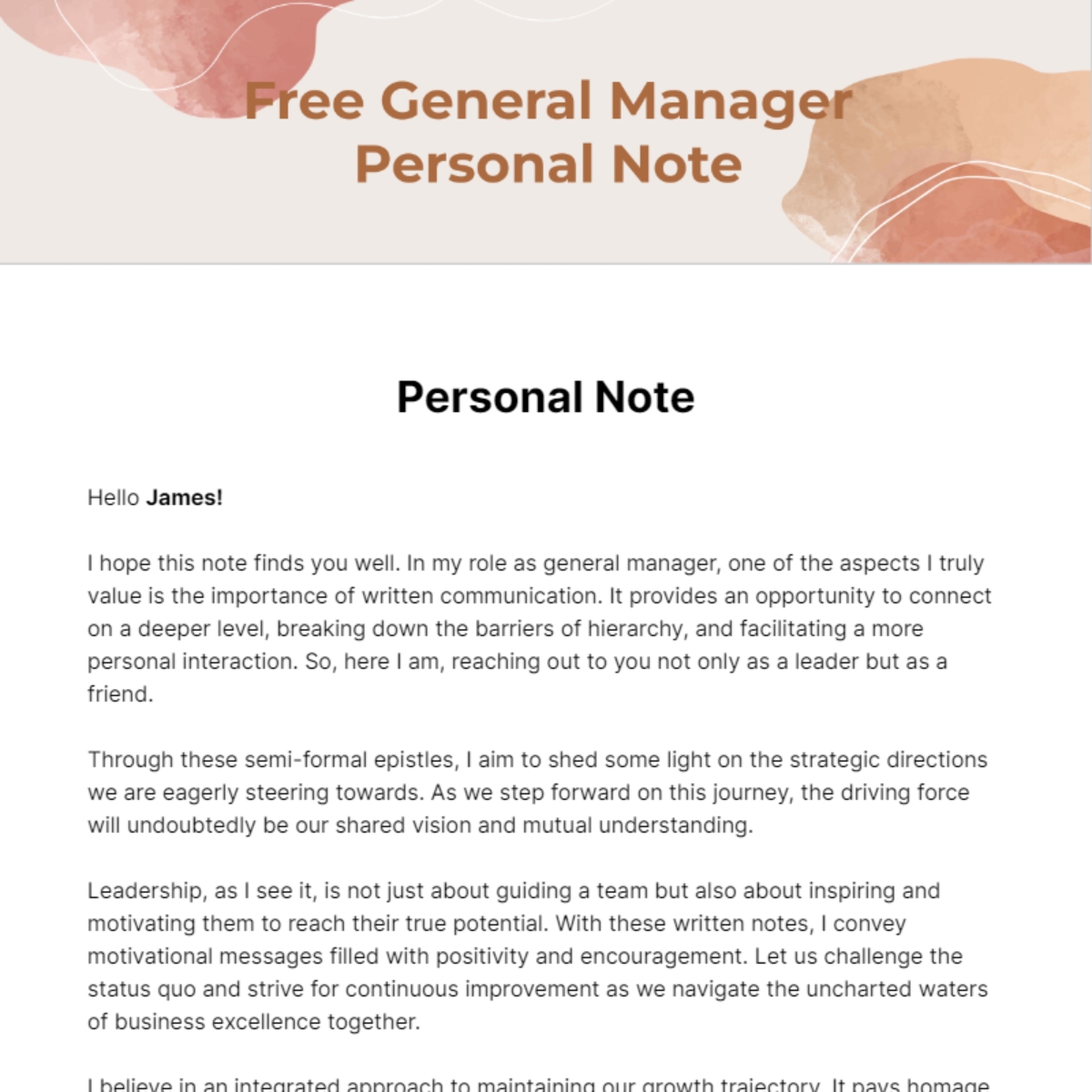 Free General Manager Personal Note Template To Edit Online