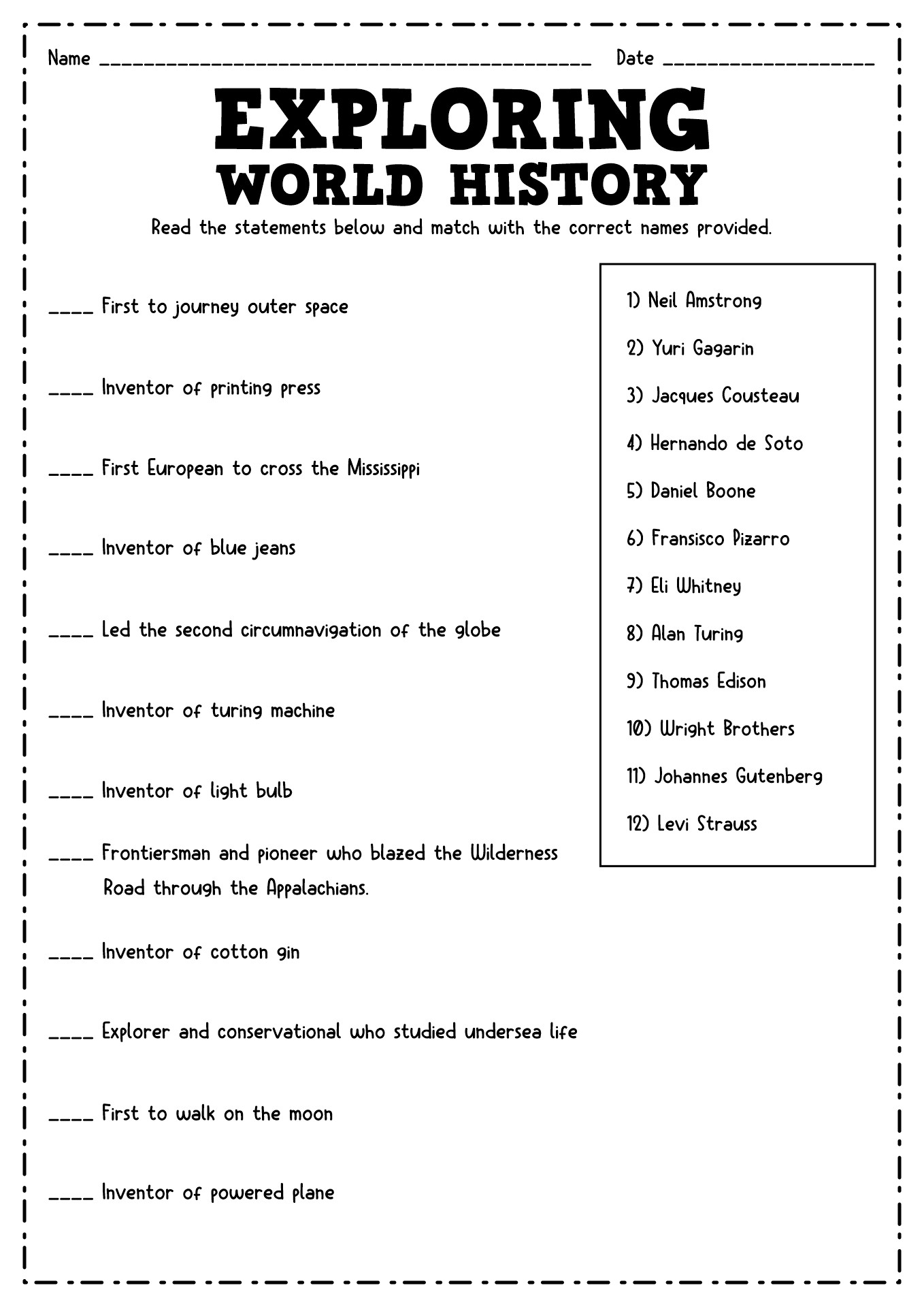 6Th Grade Worksheets For History Printable