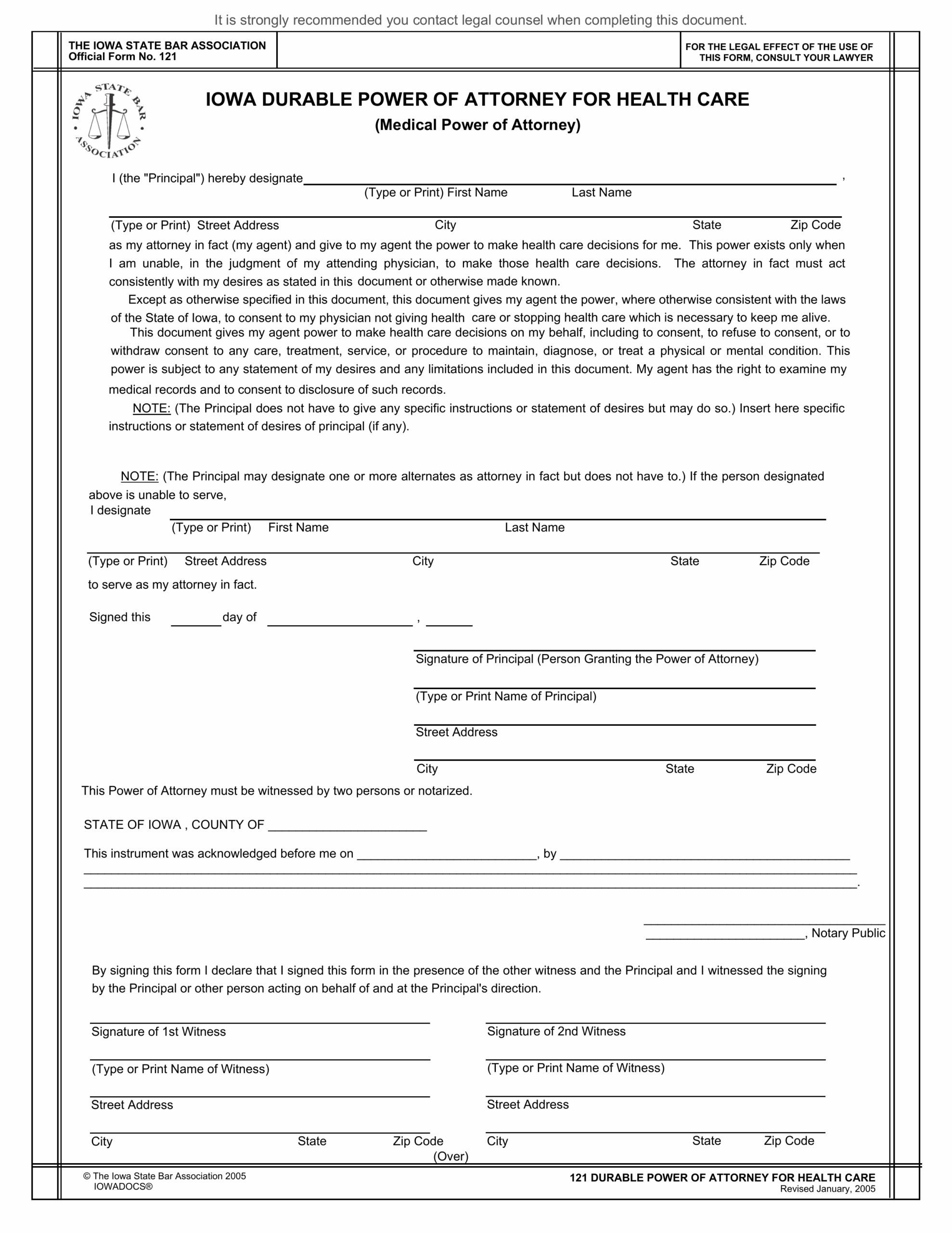 Free Iowa Medical Power Of Attorney Form PDF EForms