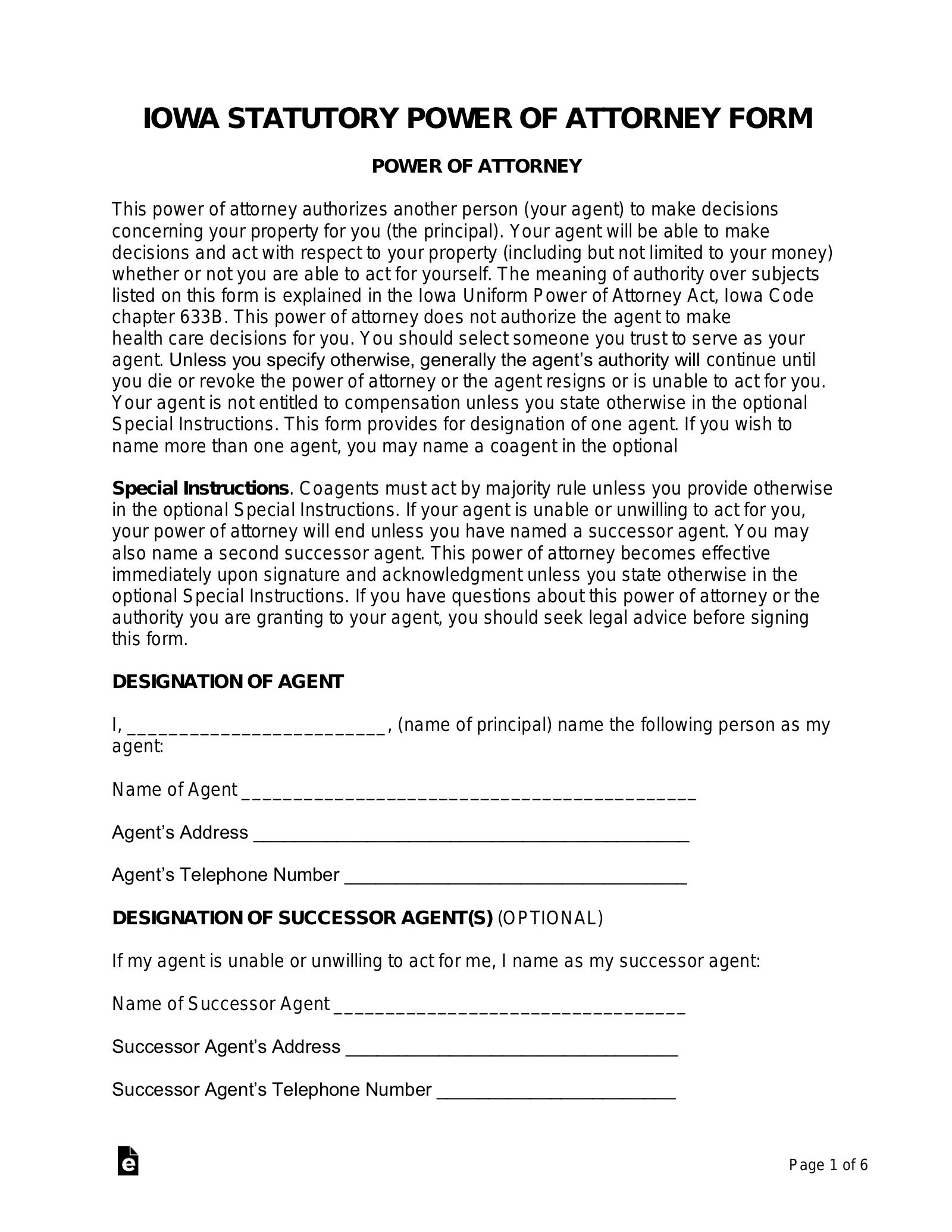 Free Iowa Power Of Attorney Forms 10 Types PDF Word EForms