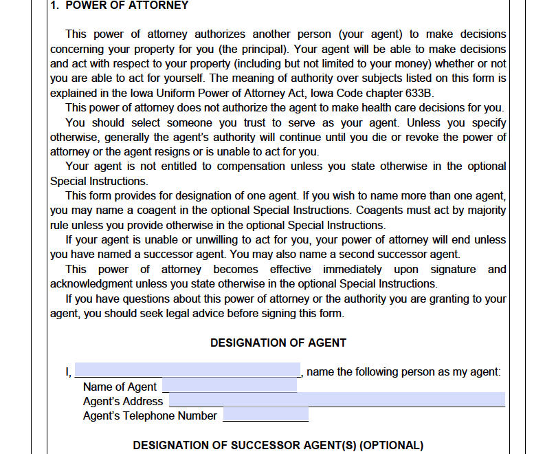 Free Iowa Power Of Attorney Forms PDF