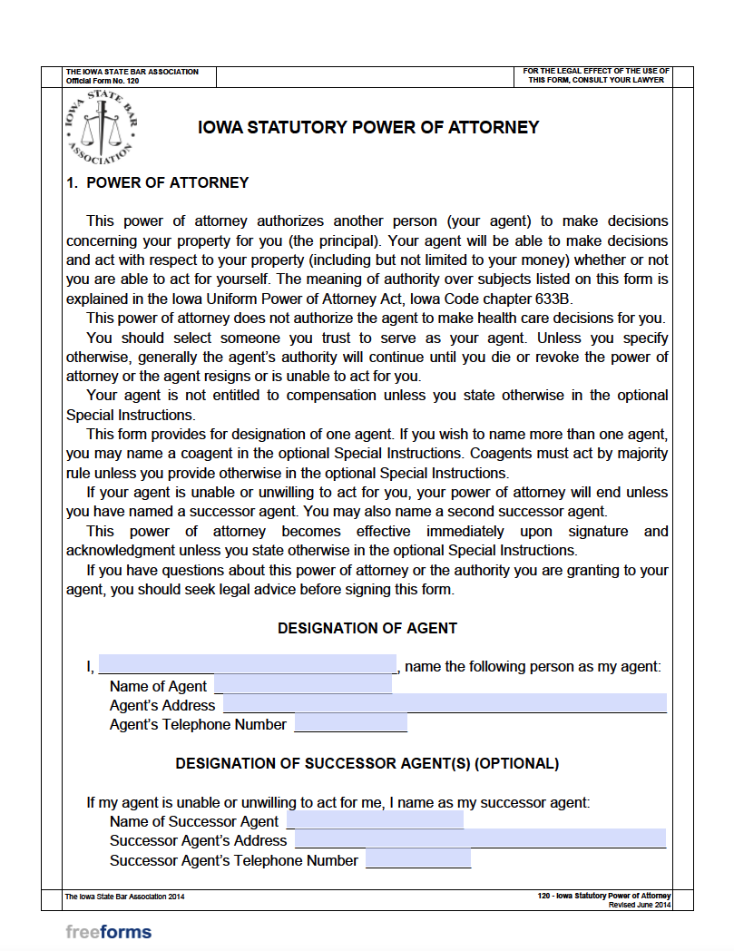 Free Iowa Power Of Attorney Forms PDF