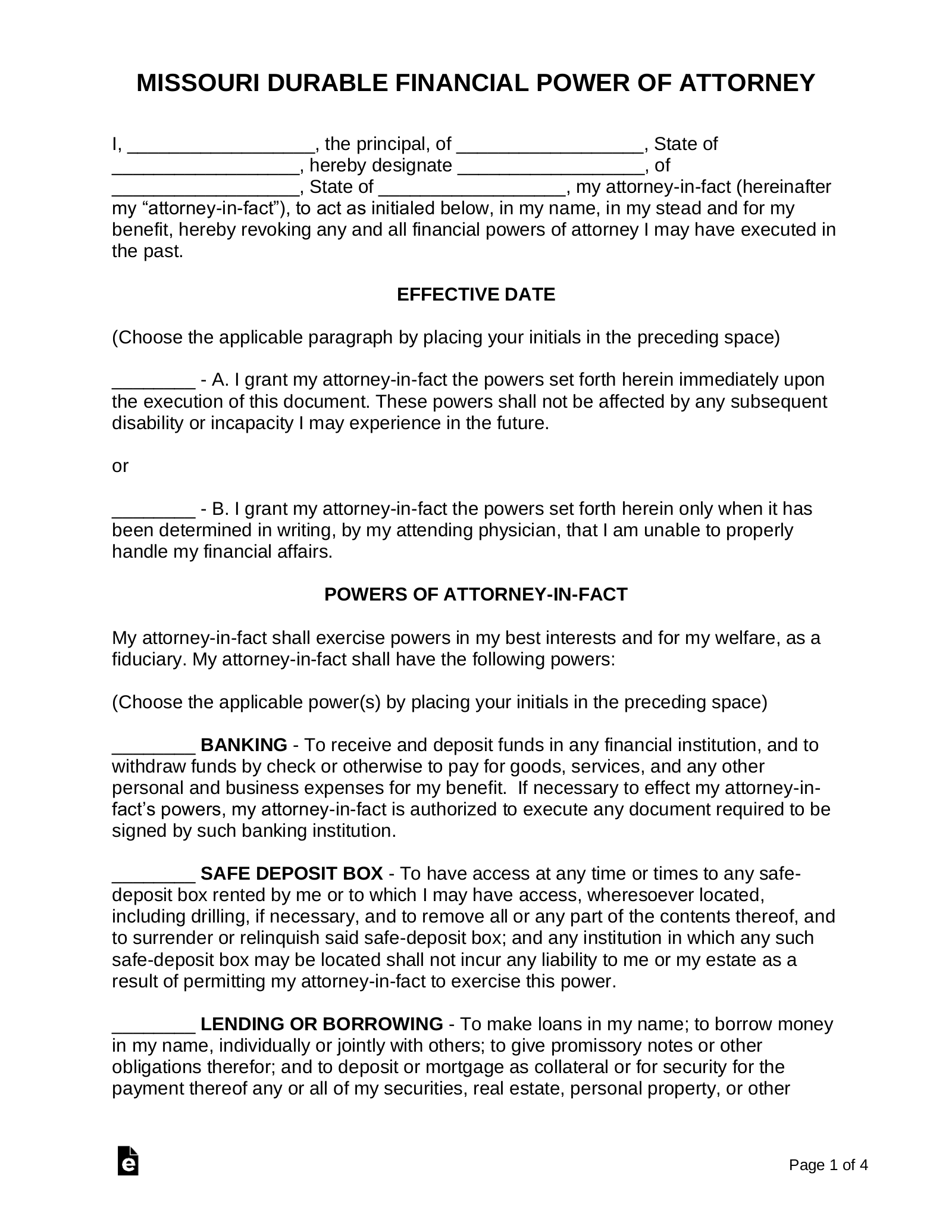 Free Missouri Power Of Attorney Forms 10 Types PDF Word EForms