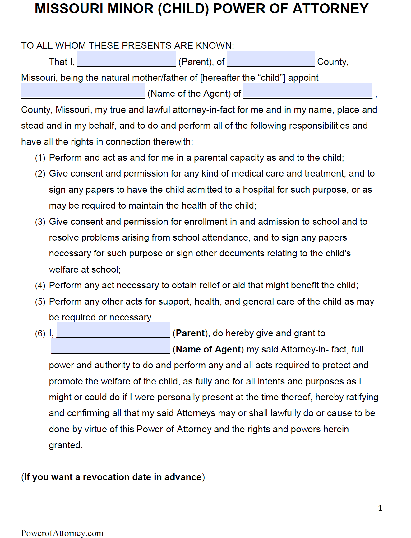 Free Missouri Power Of Attorney Forms PDF Templates