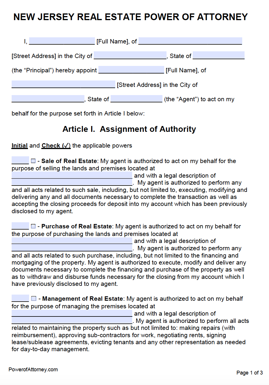 Printable Durable Power Of Attorney Form Nj