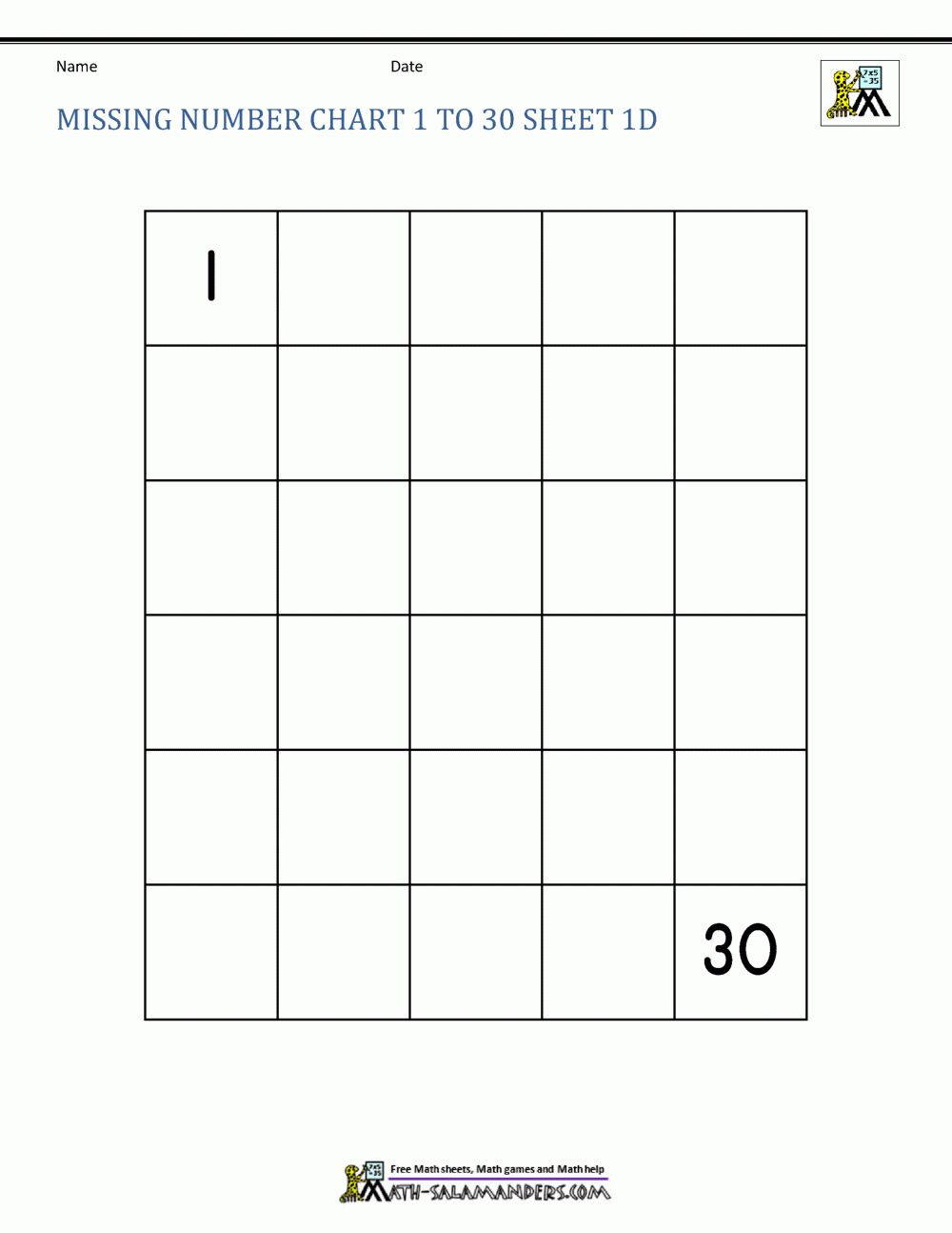 Free Number Chart 1 30
