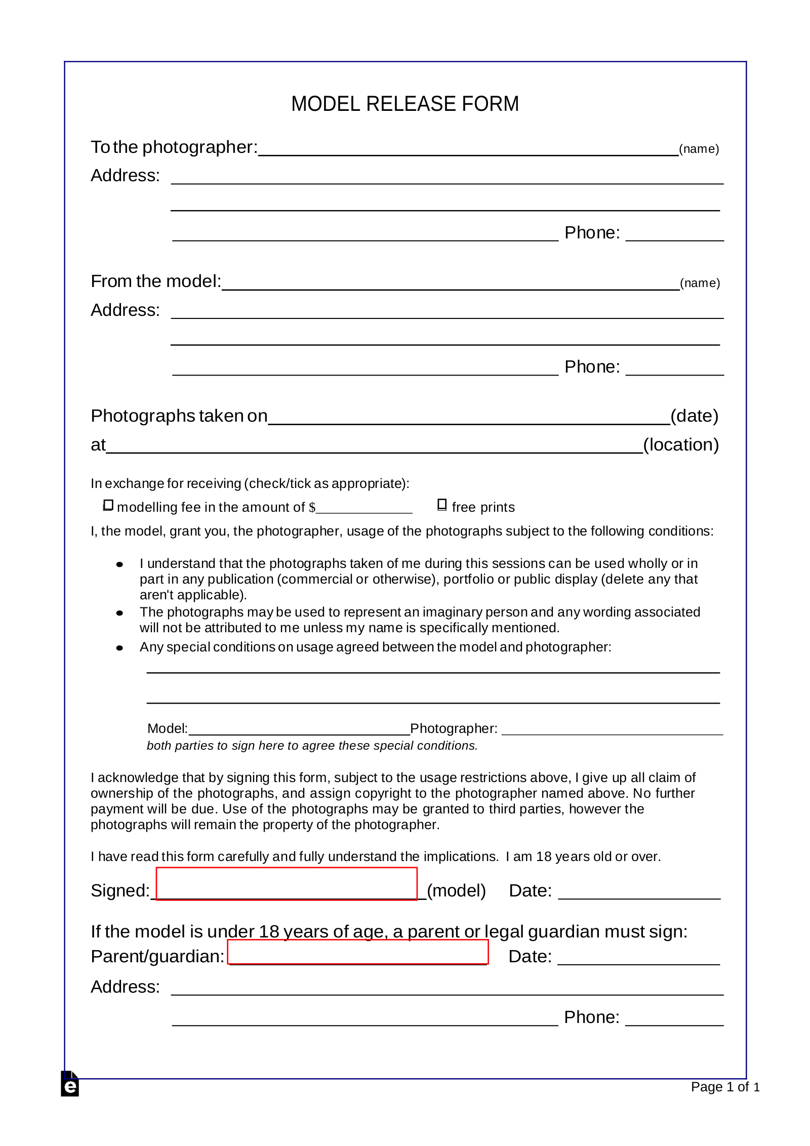 Free Photo Release Forms 7 PDF Word EForms