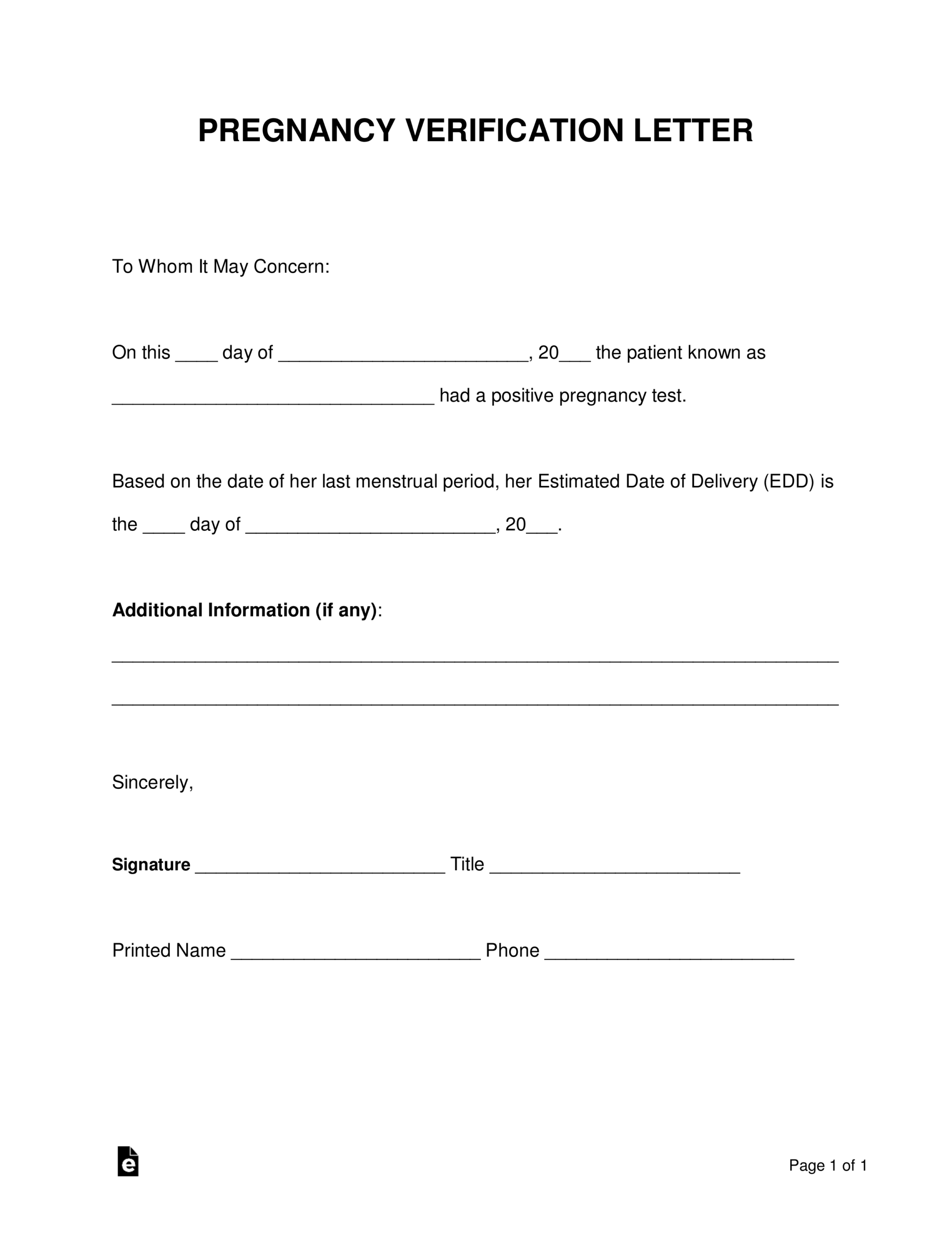 Free Pregnancy Verification Form PDF Word EForms